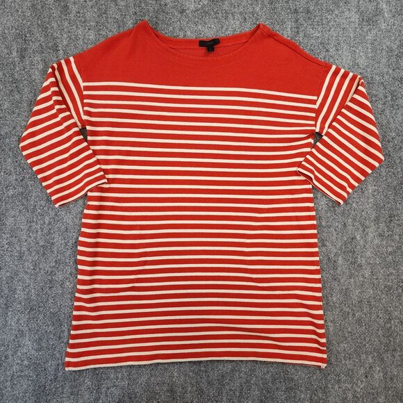 J Crew Dress Womens Medium Red Ivory Striped Knit Tunic 3/4 Sleeve Casual Pocket - Picture 1 of 14